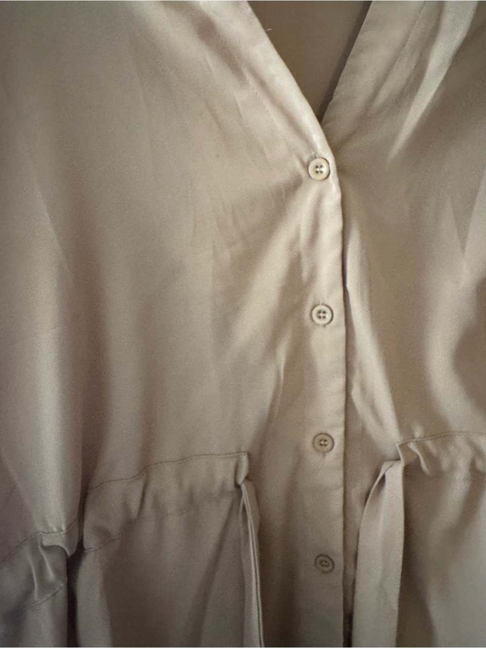 Women's Drawstring Button-Front Top - Beige - Picture 2 of 4